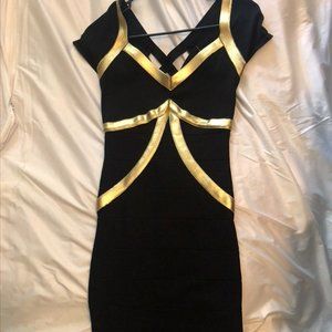 Gold and Black Tight Bebe Dress
